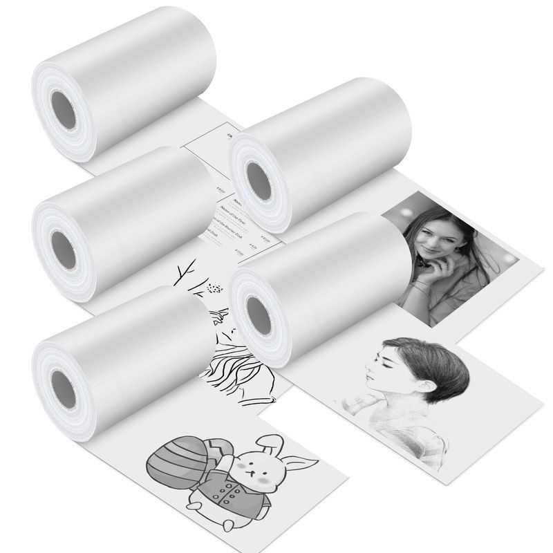 5 Rolls Regular Printer Paper Plate Mini Thermal Printing Paper White Mini Printer Photo Paper Fit for Wireless Thermal Mini Printer 57x25mm_voghion.com