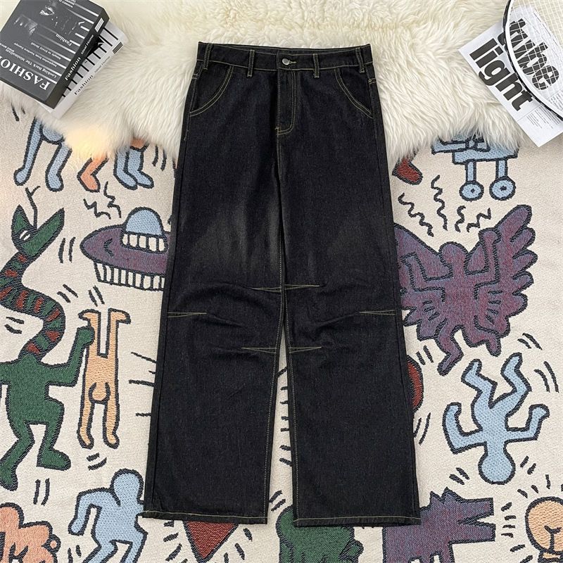 Jean patchwork punk pour homme – Pantalon en denim vieilli avec une touche rebelle, pantalon large d'inspiration vintage_voghion.com