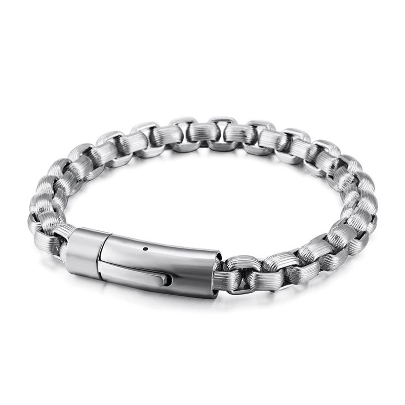 Men's Jewelry Fashion Titanium Steel Striped Square Pearl Bracelet Simple Snap Button Motorcycle Chain Hand Jewelry_voghion.com