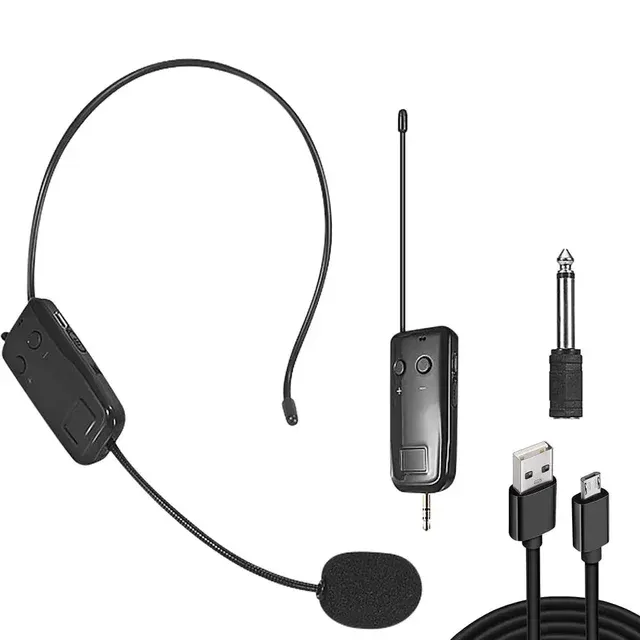 Trasmettitore per set di microfoni lavalier wireless montato sulla testa 2.4G con ricevitore per tour didattico con amplificatore vocale_voghion.com