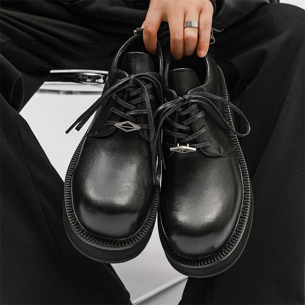 P-platvormiga meeste Derby kõrgekvaliteedilised niši-mitmekülgsed mustad kõrgust suurendavad vabaaja nahast Briti soolestiku välimusega suure peaga kingad_voghion.com