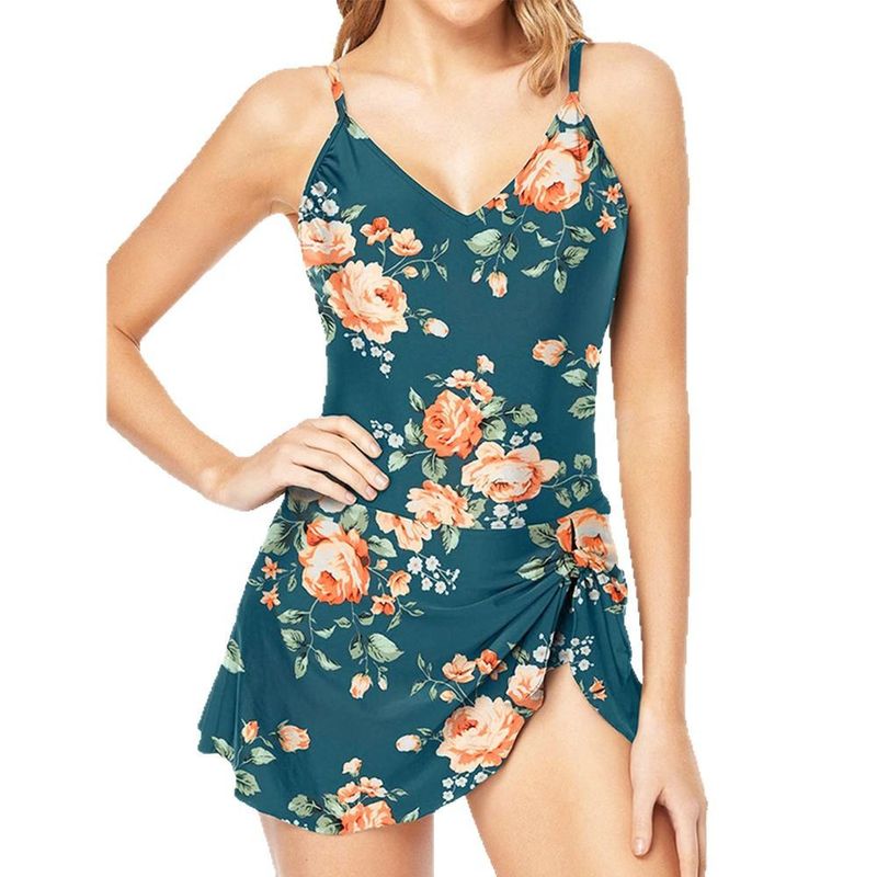 Traje de baño de una pieza con estampado floral para mujer: diseño sexy con abertura lateral y volantes (adelgazante y cómodo, perfecto para playa y vacaciones)._voghion.com
