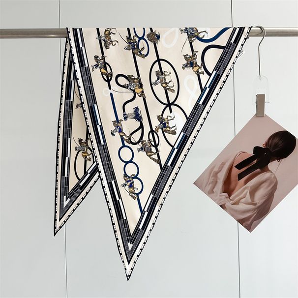 High-End Twill New Classic Horse Rider Silk Triangle Scarf Women's Decorative Shawl_voghion.com
