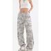 Übergroße hellgraue Camouflage-Cargohose, Unisex, Hip-Hop, mehrere Taschen, lockere, gerade Jogginghose mit Kordelzug_voghion.com