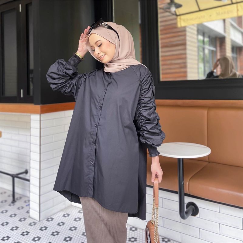 Vêtements pour femmes Hauts amples et décontractés avec manches à poils et chemises à col montant_voghion.com