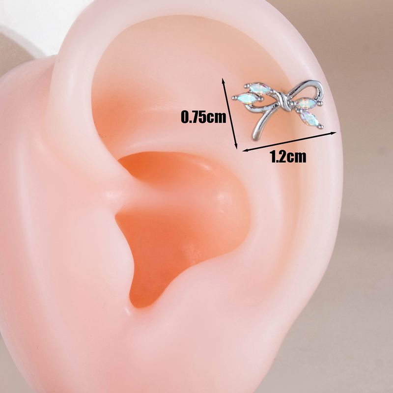 1 pieza de pendientes de cartílago de cobre con incrustaciones de circonita y nudo de lazo de estilo coreano clásico e informal_voghion.com