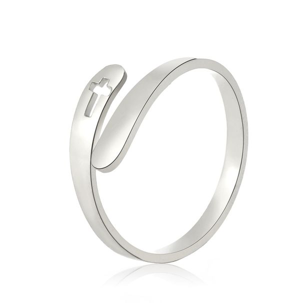 Straight Cut Titanium Hollow Cross Open 304 Stainless Steel Ring_voghion.com