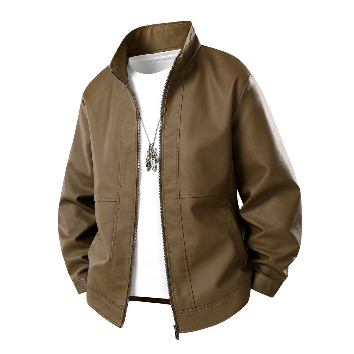 Herren PU-Lederjacke Retro Bikermantel Slim Fit Stehkragen Reißverschluss Lässige Oberbekleidung für Frühling und Herbst_voghion.com