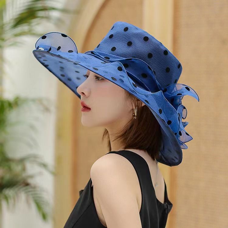Cappello da spiaggia a pois, estivo, da donna, in organza, per sole e spiaggia_voghion.com