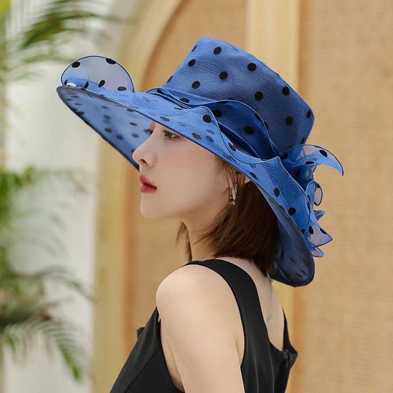 Women's Fascinator Organza Summer Sun Outdoor Mesh Hat Beach Polka Dot_voghion.com
