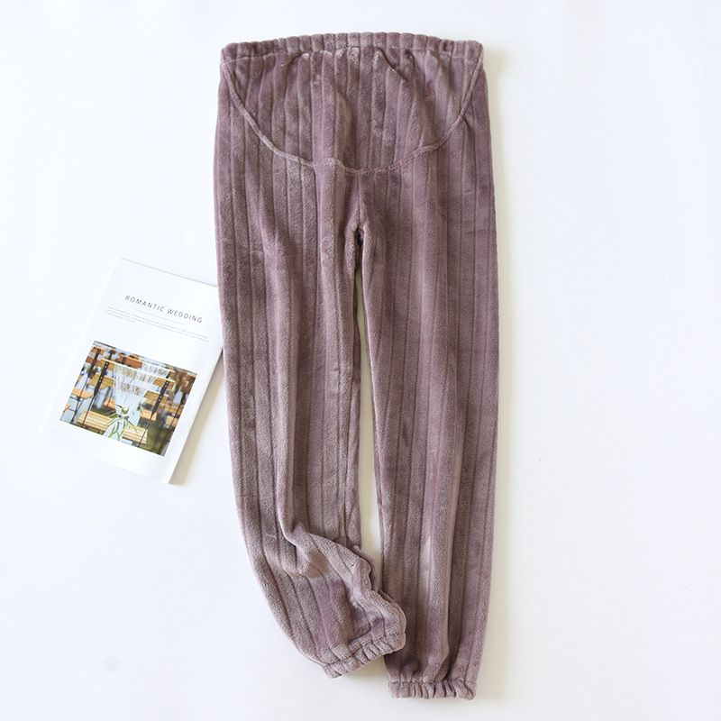Ultra-Soft Maternity Lounge Pants With Belly Support - Thick Flannel Thermal Pants For Pregnancy & Postpartum (Multiple Prints & Sizes)_voghion.com