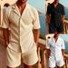 Men's Sports Suits Spring And Summer New Striped Lapel Short Sleeved Shorts Two Piece Suits_voghion.com