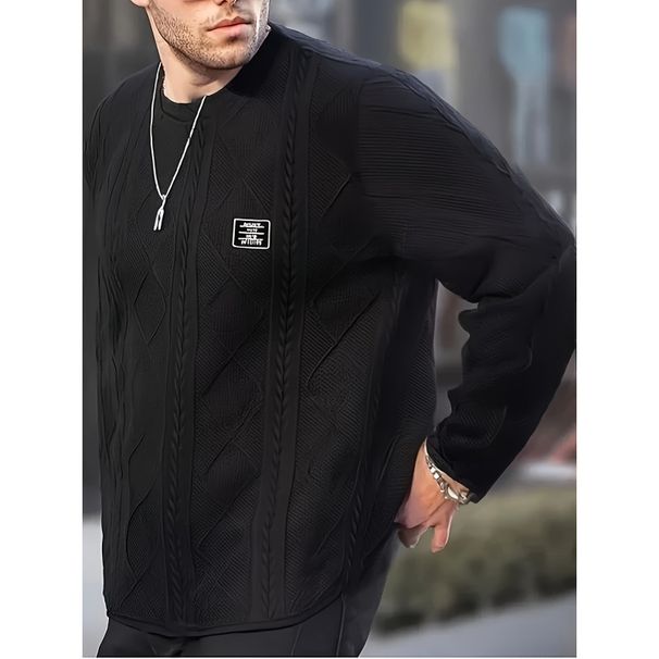 Herrenbekleidung Herren-Sweatshirt in Übergröße, Argyle-Muster, Stickerei-Stil, Übergrößen-Sweatshirt_voghion.com