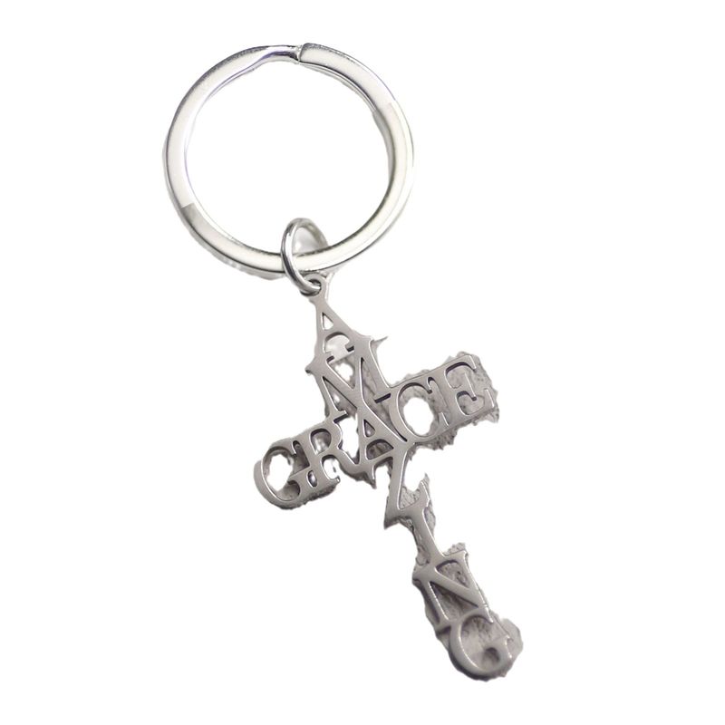 Letter "AMAZING GRACE" cross in the name of faith key chain men's fashion simple key chain_voghion.com