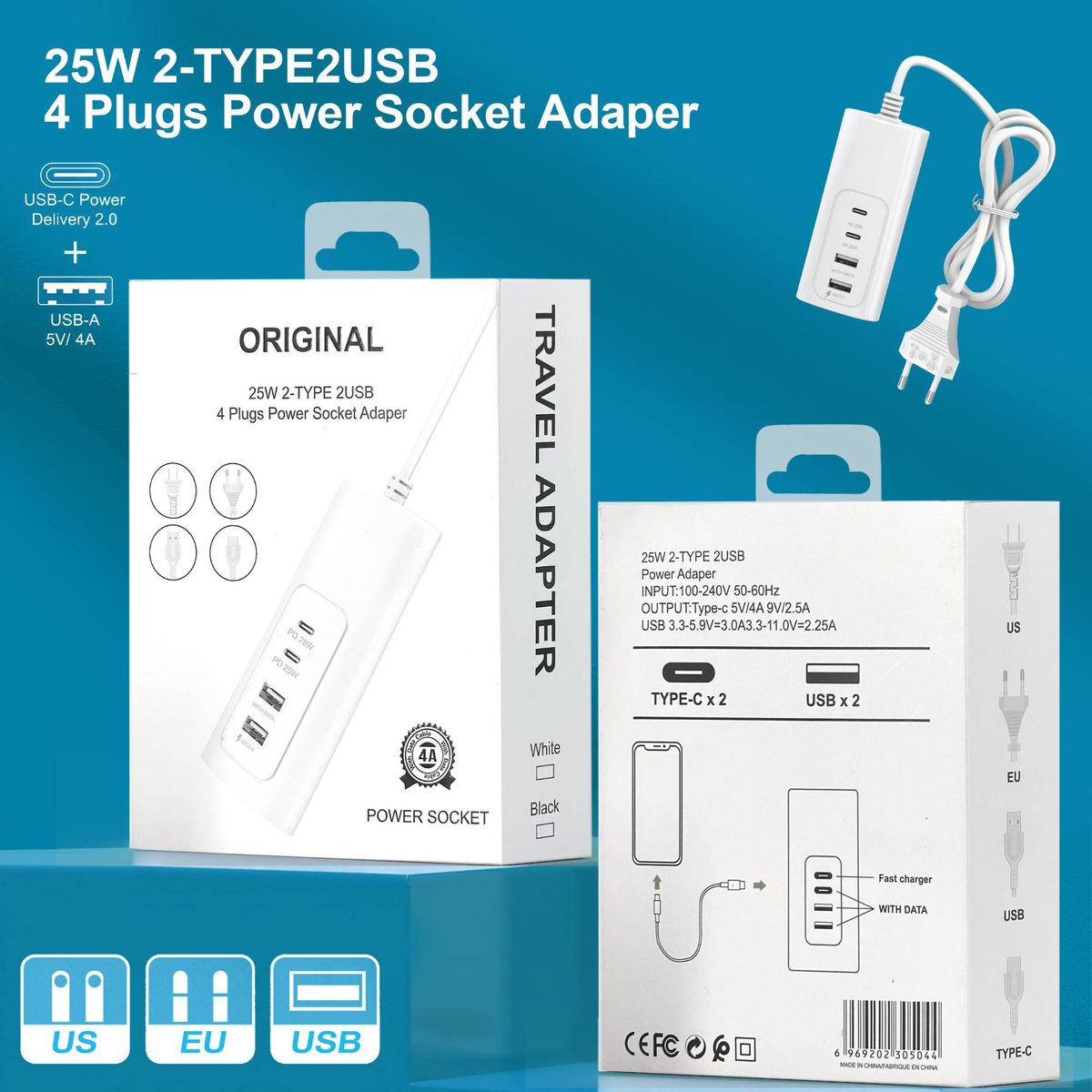 Cargador rápido multifunción syct con múltiples puertos PD25W y cabezal de carga para teléfono móvil, adaptador de extensión USB de 1 m_voghion.com