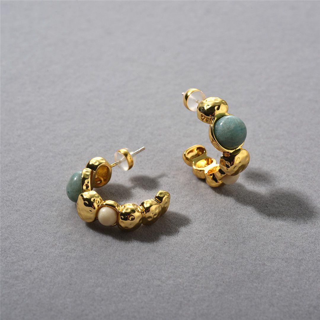 Women's Jewelry Elegant Irregular Amazonite Earrings And Rings Set, Vintage Bohemian Style Geometric Dangle Earrings And Stackable Rings For Women_voghion.com