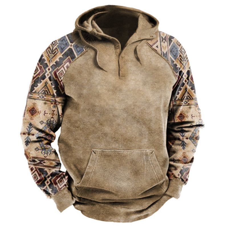Men's Clothing size men's outdoor retro splicing ethnic pattern hoodie spring casual sweatshirt in stock_voghion.com