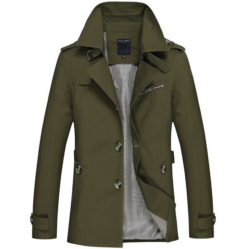 Μοντέρνο ανδρικό μπουφάν Trench Coat από πλυμένο βαμβάκι για άνοιξη και φθινόπωρο_voghion.com
