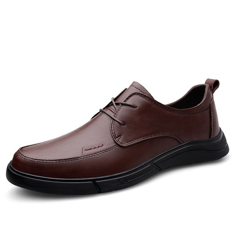 Lederschuhe, elegante Freizeitschuhe, niedrige Schnürschuhe mit Lederoberfläche, Fußoberteil, runde Zehenkappe, Arbeitsschuhe für Herren_voghion.com