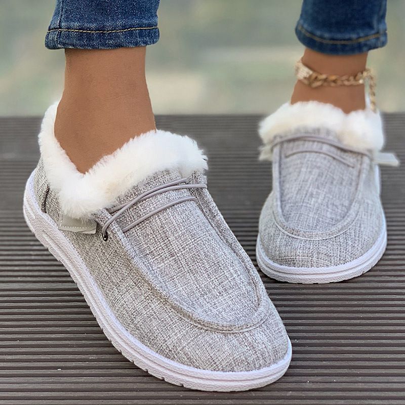 Scarpe casual da donna autunnali e invernali con punta tonda e fondo piatto, in cotone, con pelliccia e velluto, di grandi dimensioni, slip on, in cotone_voghion.com