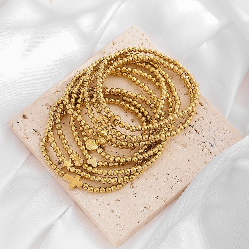 Gold Bangles Gold Bracelet Full-Service Fashion Simple Beaded Personality Cross Flower Gold Bead Bracelet For Women_voghion.com