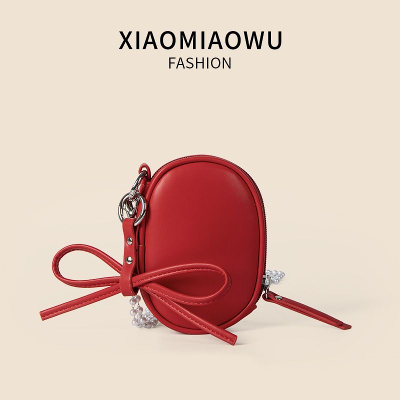Pearl chain shoulder niche bow crossbody versatile fashionable women's bag, red envelope, small size, portable and mini_voghion.com