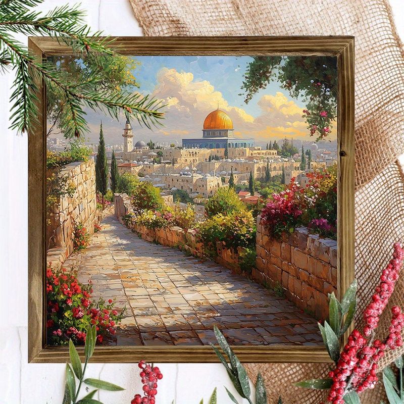 8x8" Ramadan-Moschee-Holzschild - Lebendige islamische Wandkunst mit floralem Design für Zuhause/Büro, perfektes Urlaubsgeschenk & Dekoration_voghion.com