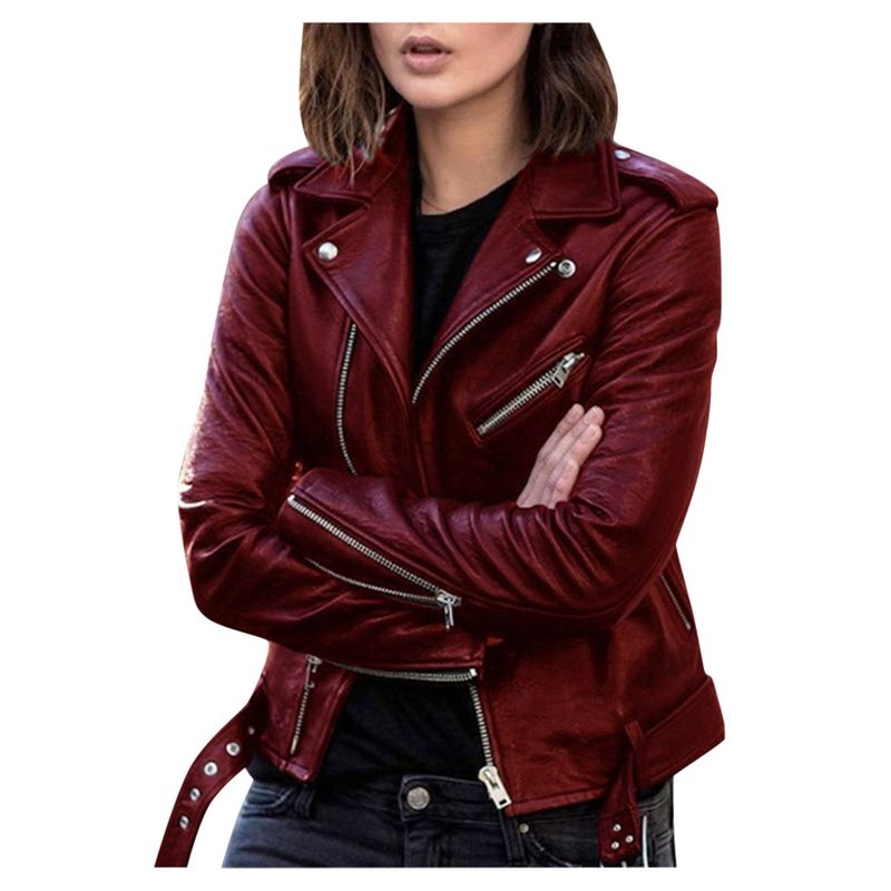 S 5XL nuovo autunno primavera donna corto finto PU giacca sottile moda punk outwear giacca in pelle moto cappotto casual_voghion.com
