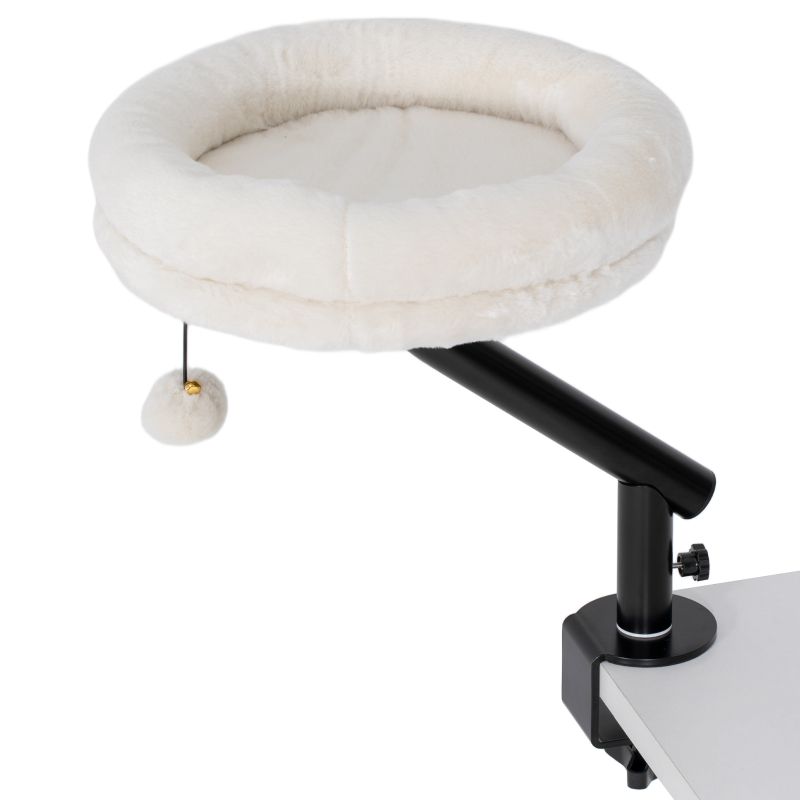 Schreibtisch-Katzenbett Mit 360°-Drehung und Verstellbarer Höhe, Für Katzen Bis 6 Kg, Cremeweiß_voghion.com