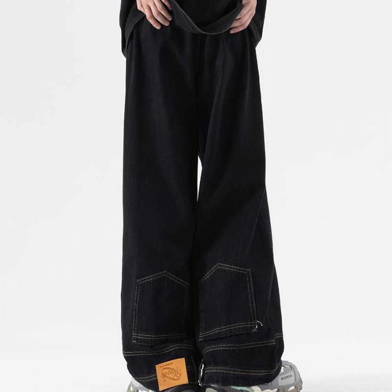 Hong Kong Style Design Wide-leg Jeans Men's Slightly Pulled Loose Large Size Light-colored Pants_voghion.com