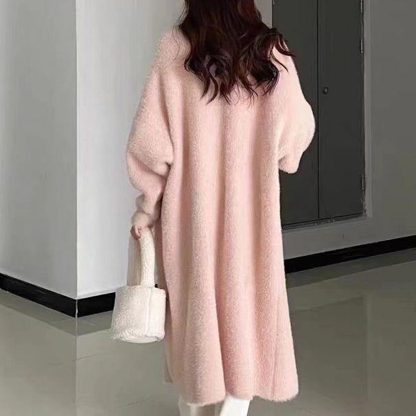 Soft & Cozy Knit Cardigan Sweater For Women – Oversized Long Open Front Coat With Luxe Faux Mink Texture, Loose Fit & Elegant V-Neck_voghion.com