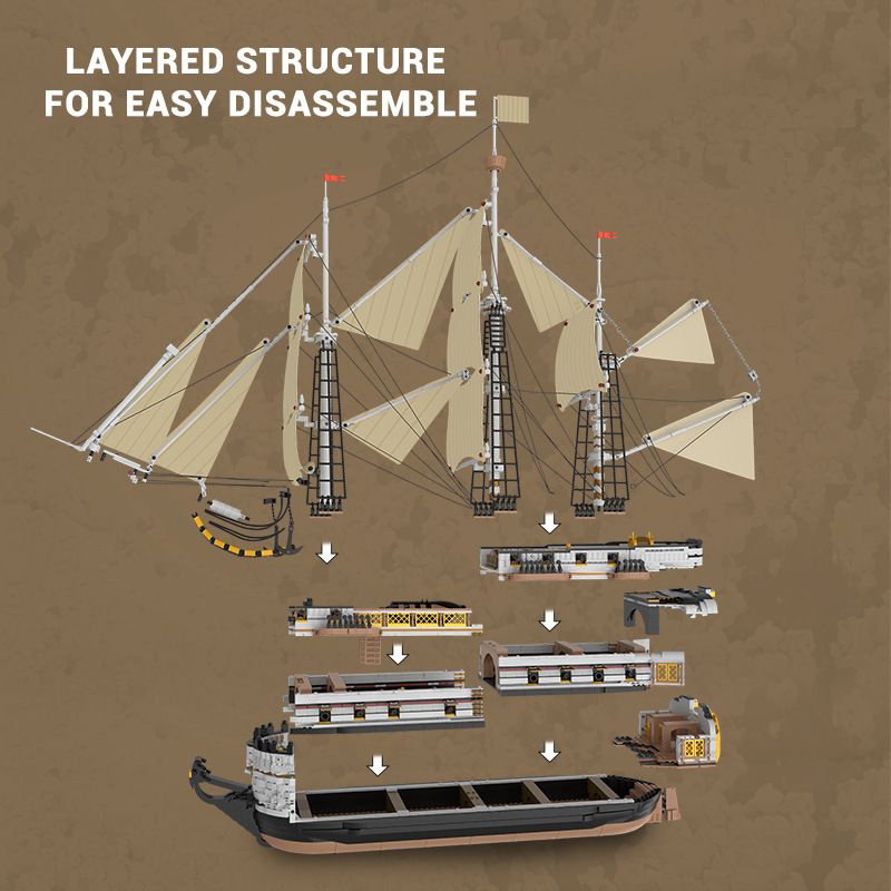 Endeavour Ship Model Building Blocks - High Difficulty Sailing Vessel Desktop Display DIY Toy For Adults & Teens​_voghion.com