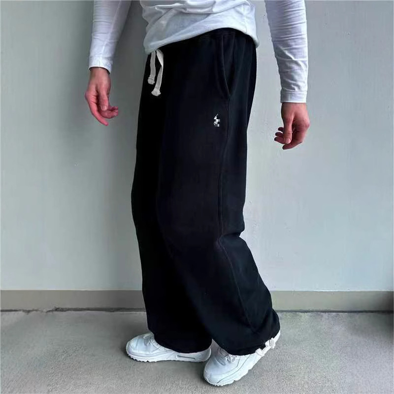 Men's Clothing European And American Retro Y2k Street Trend Hip Hop Casual Elastic Waist Zipper Loose Solid Color Sports Casual Pants_voghion.com
