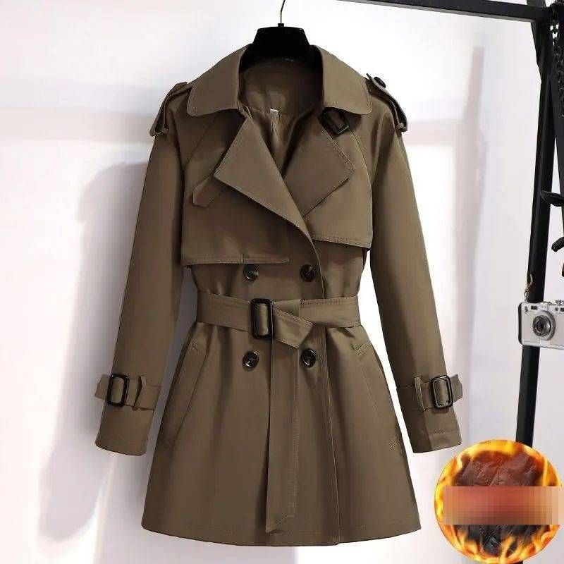 Trench-coat pour femme – Coupe ajustée, mi-longue, style britannique, pour le travail et les loisirs, en polyester léger, ceinture à la taille_voghion.com