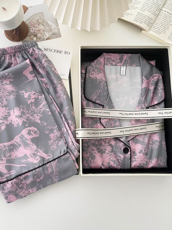 Pigiama da donna leggero, lussuoso, dominante, autunnale, sottile, a maniche lunghe, in seta ghiacciata_voghion.com