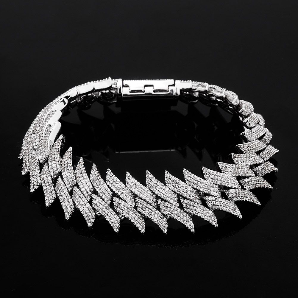 20mm Thorn Box Buckle Cuban Chain Full Of Zircone Bracciale alla moda da uomo Hip Hop Vero oro galvanizzato_voghion.com