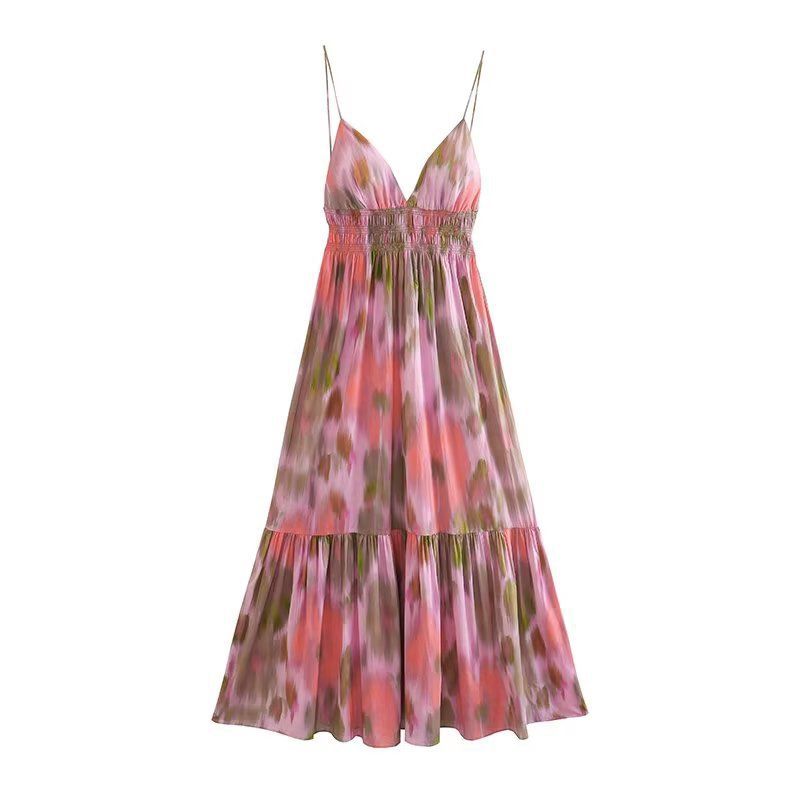 Dameskledingstijl zomer dames nieuwe bedrukte midi-jurk met jarretelles 9621_voghion.com