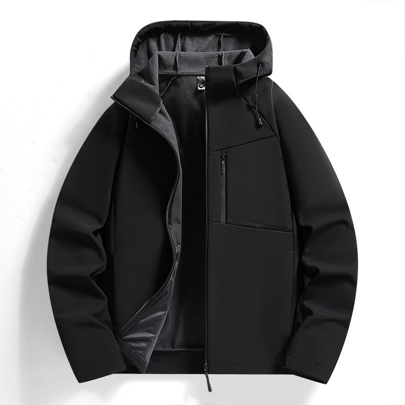 Giacca softshell da uomo – Cappotto invernale foderato in pile con cappuccio, antivento e caldo, collo alto (L-5XL) Parka casual oversize unisex_voghion.com