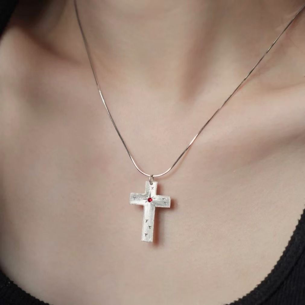 Nouveau collier pour femme fait à la main, pendentif étoile et croix brossés, chaîne de clavicule pour fille_voghion.com