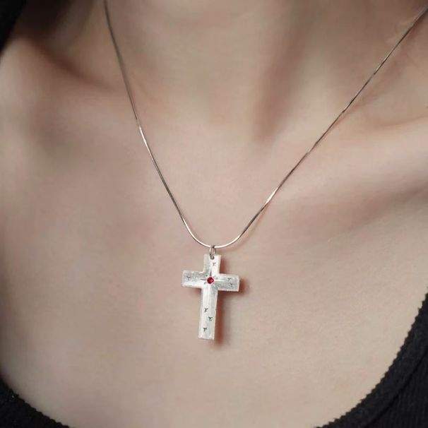 Nouveau collier pour femme fait à la main, pendentif étoile et croix brossés, chaîne de clavicule pour fille_voghion.com
