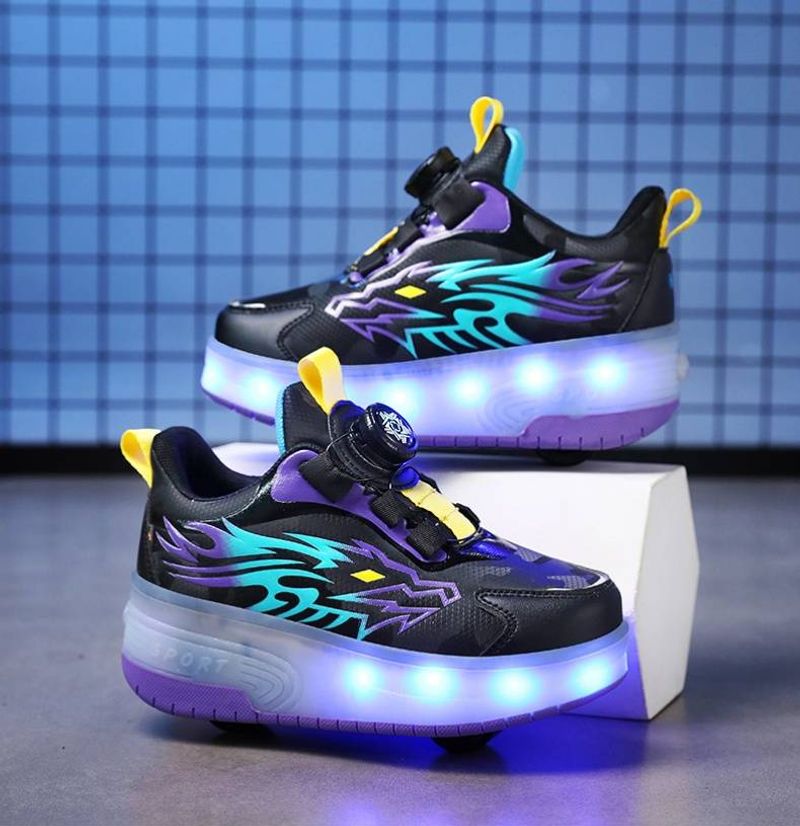 Children's runaway shoes Girls' automatic pulley sneakers Boys' children's mother and child with wheels sneakers Adult double-wheel deformation skates_voghion.com
