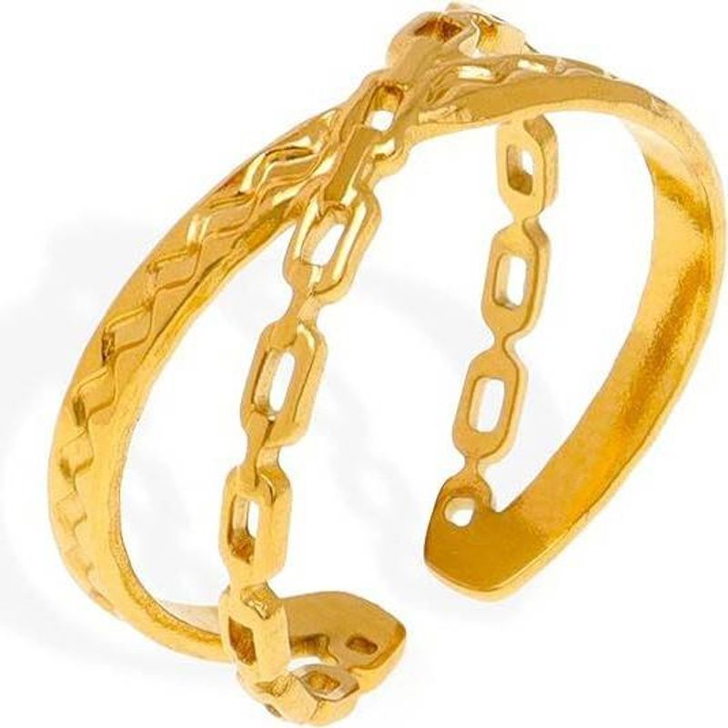 Double Chain Cross Rustfritt stål Ring Creative K Gold Titanium Steel Roterbare Ring smykker_voghion.com