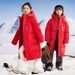 Kids' Long Winter Puffer Coat – Thickened Polyester Jacket With Detachable Hood For Boys & Girls (120-170cm, Black/Red/White, Windproof & Soft)_voghion.com