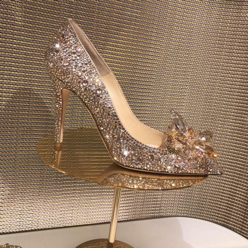 Pointed Rhinestone High Heels Cinderella Crystal Shoes Stiletto Sexy Single Shoes Bridesmaid Wedding Shoes Women_voghion.com