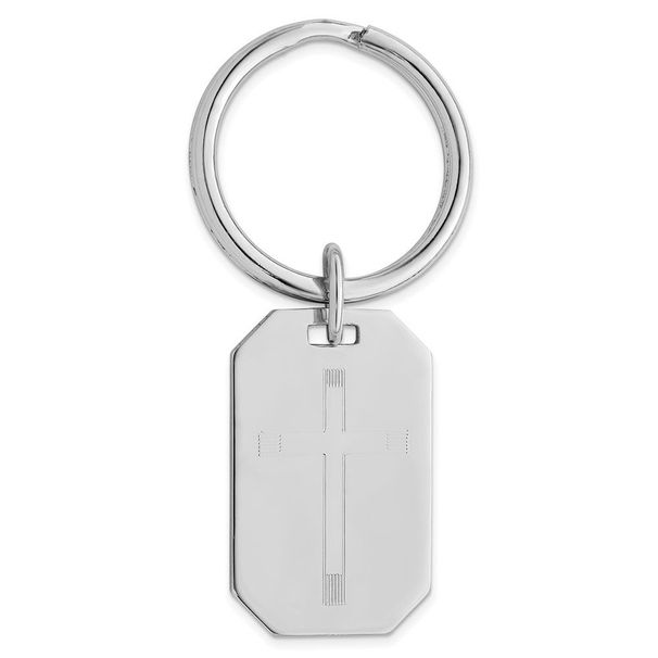 Rhodium-plated Kelly Waters Cross Engraveable Key Ring_voghion.com