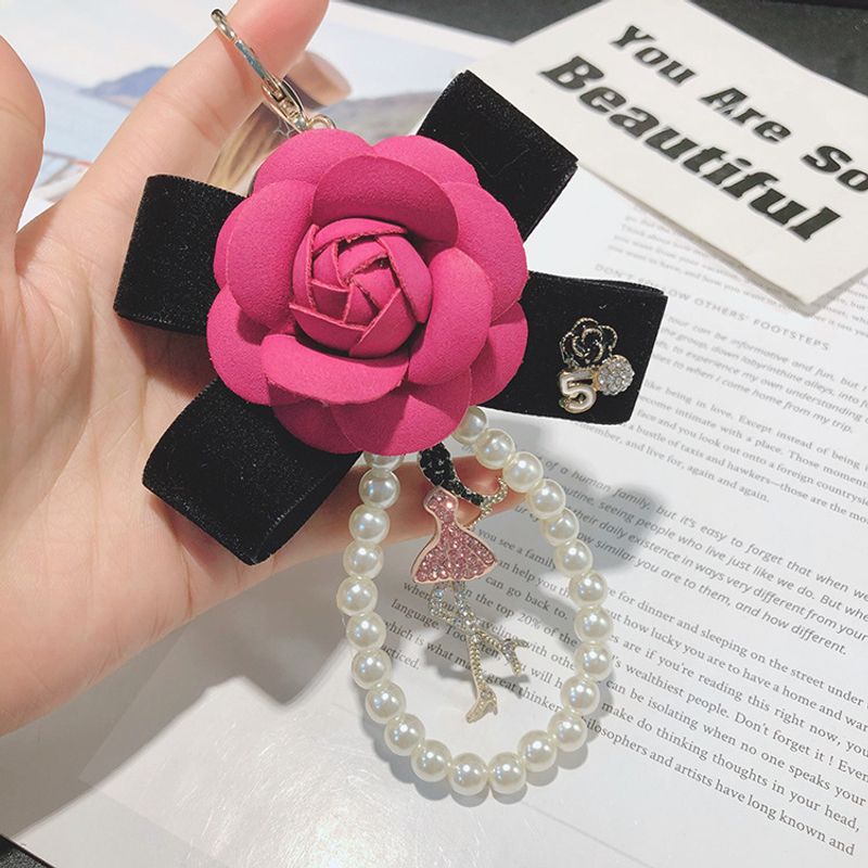 Neu PU quaste leder berg kamelie mädchen rose keychain auto handtasche anhänger_voghion.com