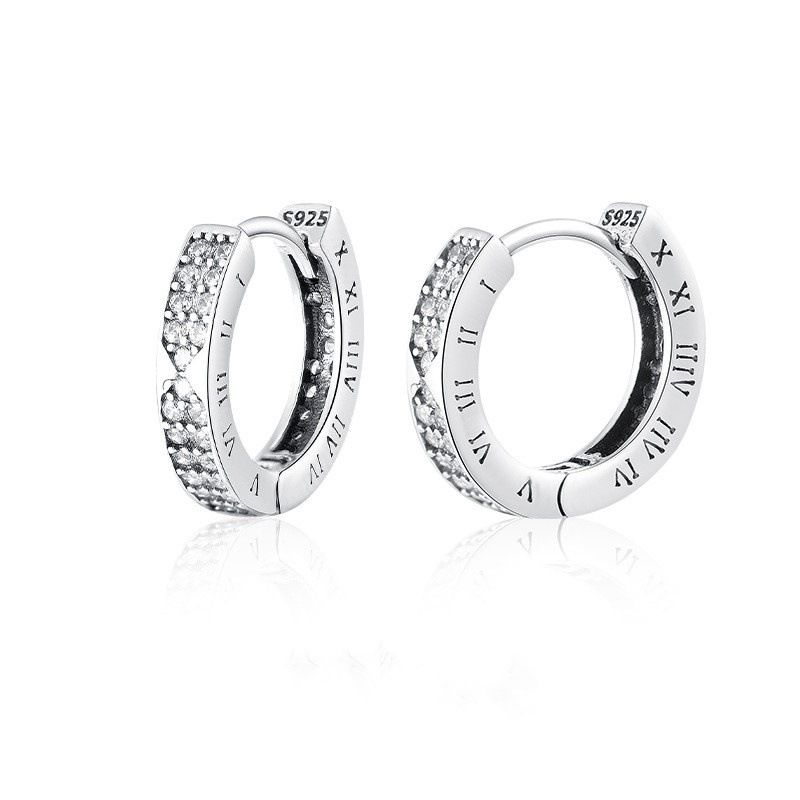 925 Silver-Plated Roman Numeral Hoop Earrings With Zircon – Minimalist Unisex Earrings For Men & Women, Lightweight & Hypoallergenic_voghion.com