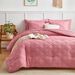 Set di piumoni traspiranti con ciuffi ricamati in stile bohémien rosa, per letto matrimoniale, set di biancheria da letto per tutte le stagioni, 3 pezzi, in alternativa al piumino._voghion.com