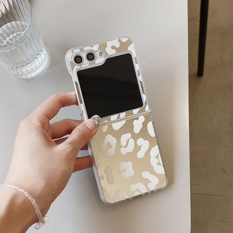 Mirror fashion leopard print for Samsung zflip5 folding screen phone case GalaxyZFLIP3/4 protective case_voghion.com