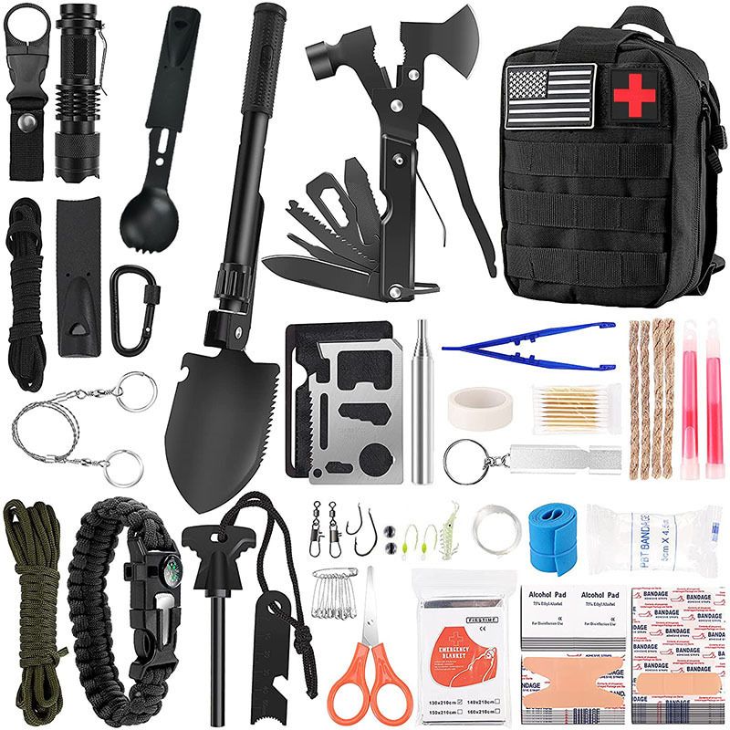 Equipo de acampada al aire libre, kit de supervivencia multifuncional, suministros de primeros auxilios para expedición de montañismo de emergencia en la naturaleza_voghion.com